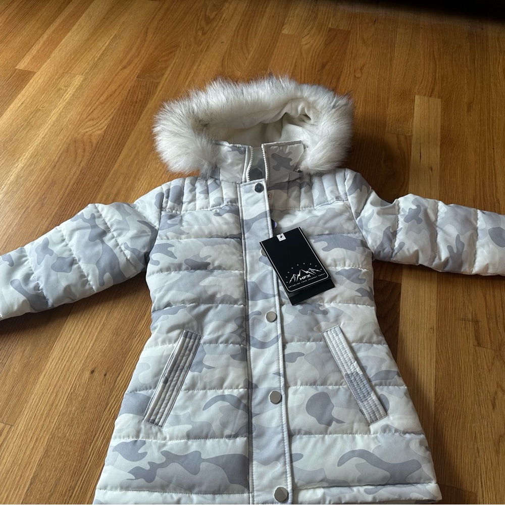 Camouflage Puffer Jacket with Faux Fur Hood